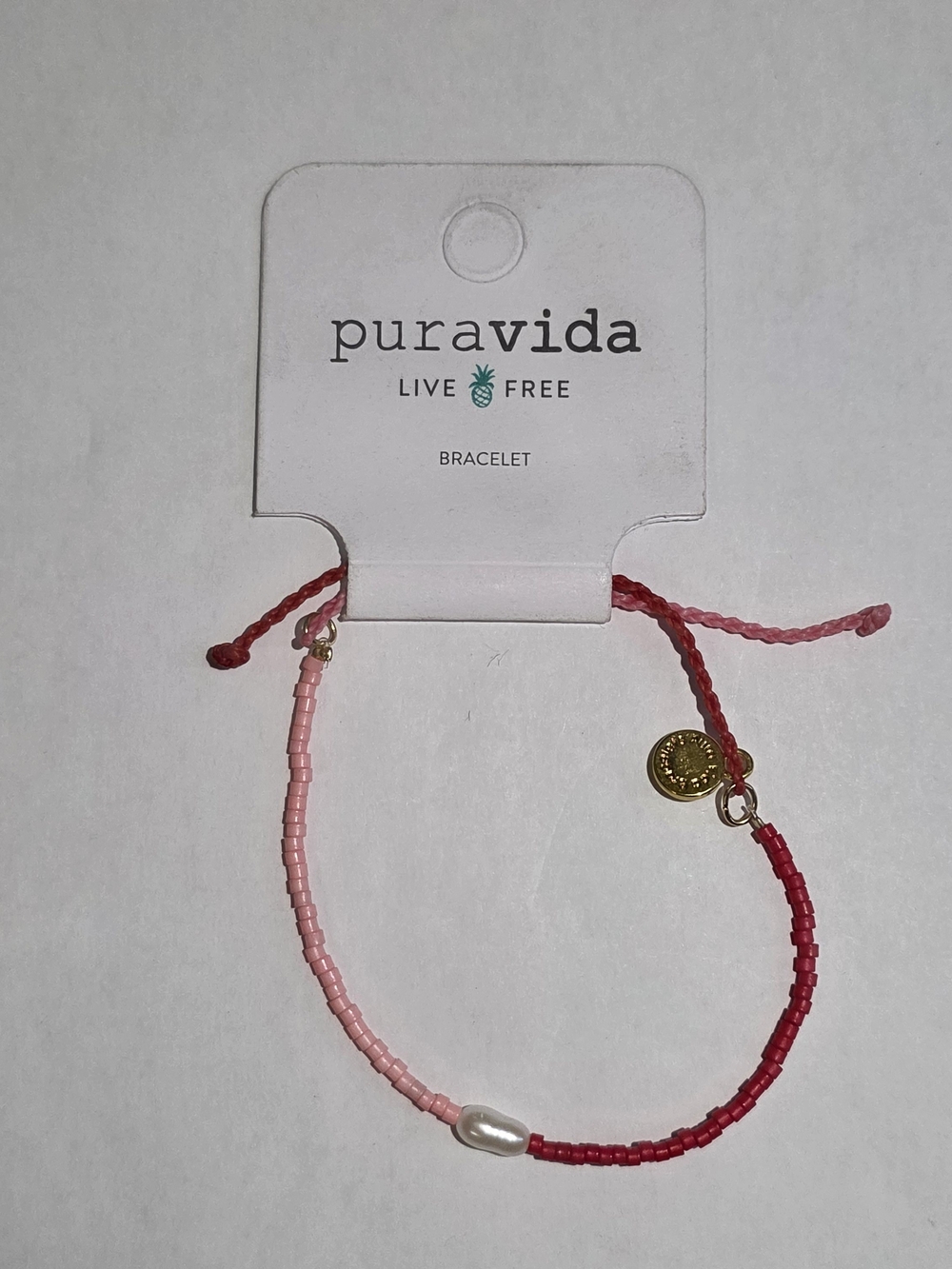 Pura Vida Pink Ombre Seed Bead Bracelet with Pearl and Gold Charm